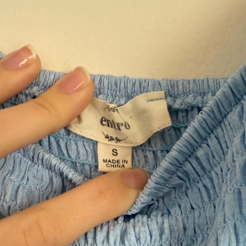 Entro Light Blue Midi Dress with Ruffled Sleeves - Picture 2 of 2